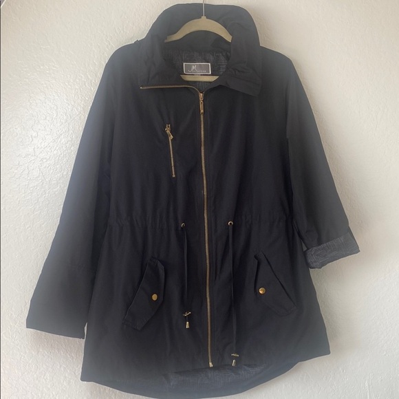 Women's Rain Black Jacket with Gold Accents M - Picture 1 of 9